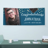 Gefeliciteerd Afstuderen Blue Confetti Foto Spandoek (Beurs)