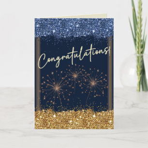 Gefeliciteerd Afstuderen Blue & Gold Sparkle Kaart