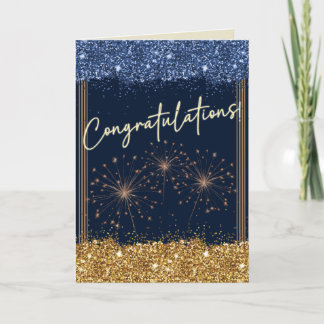 Gefeliciteerd Afstuderen Blue & Gold Sparkle Kaart