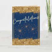 Gefeliciteerd Afstuderen Blue Gold Sparkle Kaart (Voorkant)