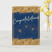 Gefeliciteerd Afstuderen Blue Gold Sparkle Kaart (Gele Bloem)