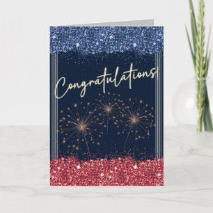 Gefeliciteerd Afstuderen Blue & Red Sparkle Kaart