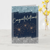 Gefeliciteerd Afstuderen Blue & Silver Sparkle Kaart (Gele Bloem)