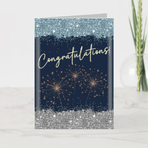 Gefeliciteerd Afstuderen Blue & Silver Sparkle Kaart