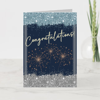 Gefeliciteerd Afstuderen Blue & Silver Sparkle Kaart