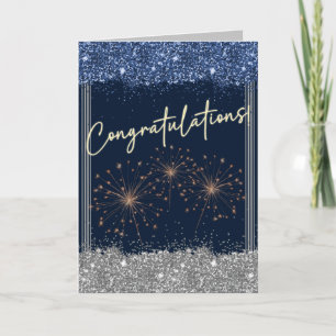 Gefeliciteerd Afstuderen Blue & Silver Sparkle Kaart