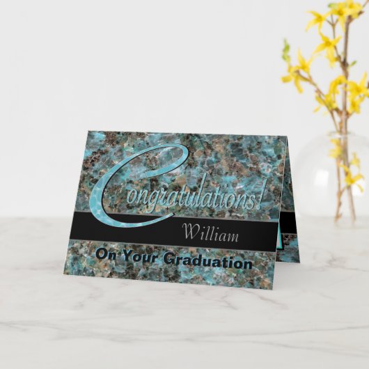 Gefeliciteerd Afstuderen Bold Turquoise en Brown Kaart (Gele Bloem)
