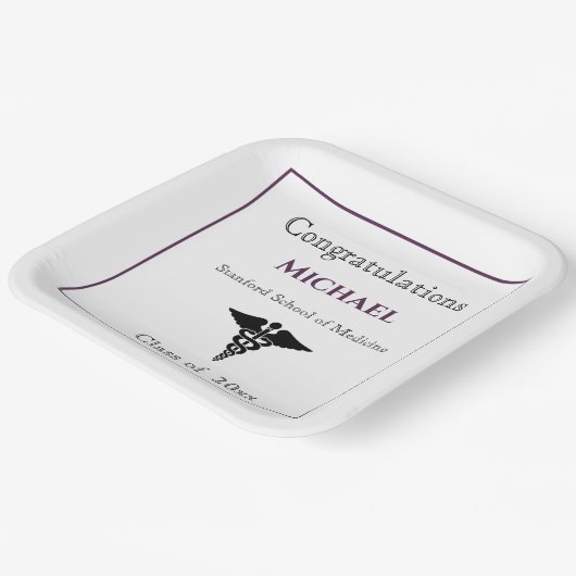 Gefeliciteerd Afstuderen Caduceus Bourgondië White Papieren Bordje (Gebogen)
