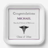 Gefeliciteerd Afstuderen Caduceus Bourgondië White Papieren Bordje (Voorkant)