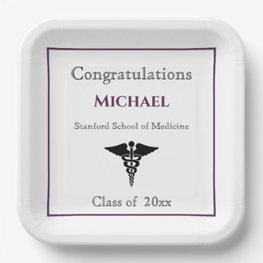 Gefeliciteerd Afstuderen Caduceus Bourgondië White Papieren Bordje (Voorkant)