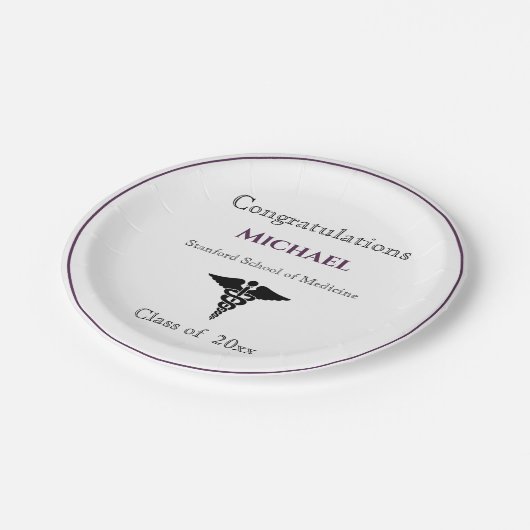 Gefeliciteerd Afstuderen Caduceus Bourgondië White Papieren Bordje (Gekanteld)