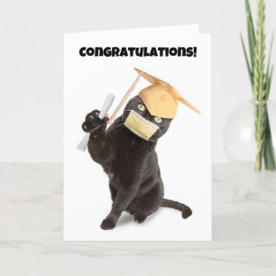 Gefeliciteerd Afstuderen Cat in Face Mask Humor Feestdagen Kaart