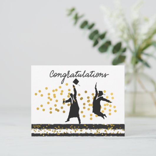 Gefeliciteerd Afstuderen Confetti zwart goud Briefkaart (Staand voorkant)