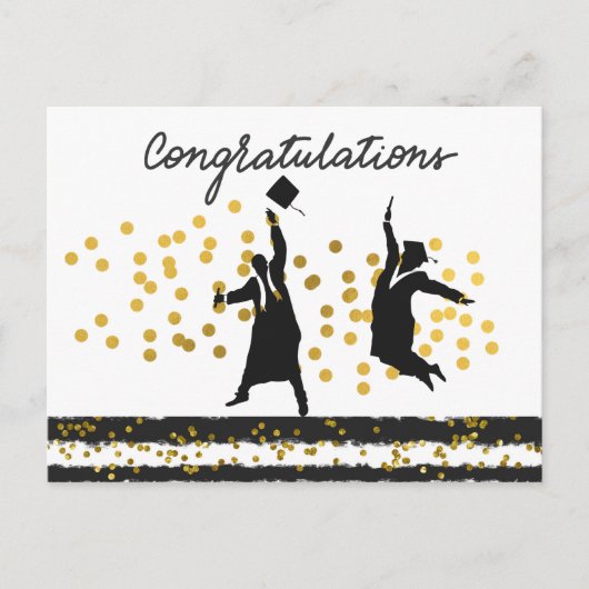 Gefeliciteerd Afstuderen Confetti zwart goud Briefkaart (Voorkant)