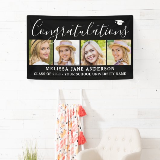 Gefeliciteerd Afstuderen Custom 4 Photo Afstuderen Spandoek (Insitu)