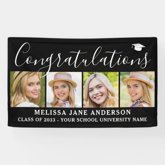 Gefeliciteerd Afstuderen Custom 4 Photo Afstuderen Spandoek (Horizontaal)