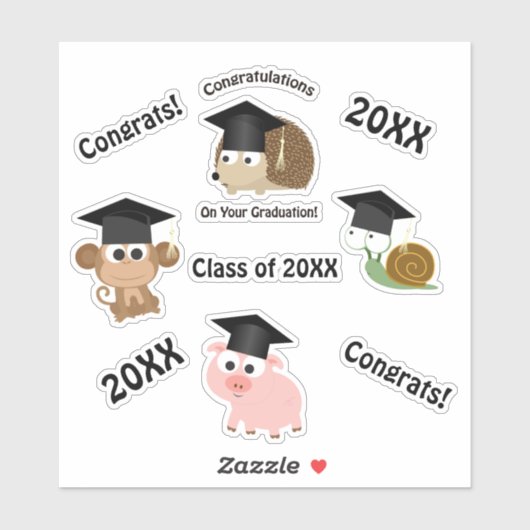 Gefeliciteerd Afstuderen Dieren Sticker Set (Vel)