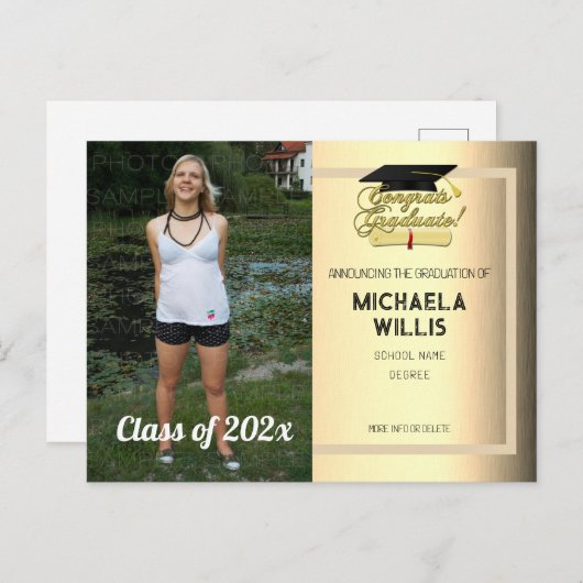 Gefeliciteerd Afstuderen Diploma Afstuderen pet Aankondigingskaart (Voorkant / Achterkant)