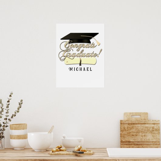 Gefeliciteerd Afstuderen Diploma Afstuderen pet Jo Poster (Keuken)