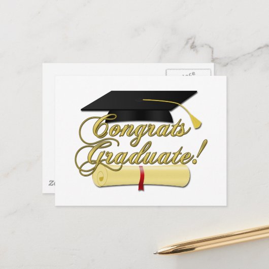 Gefeliciteerd Afstuderen Diploma en Afstuderen pet Briefkaart (Voorkant / Achterkant in situ)