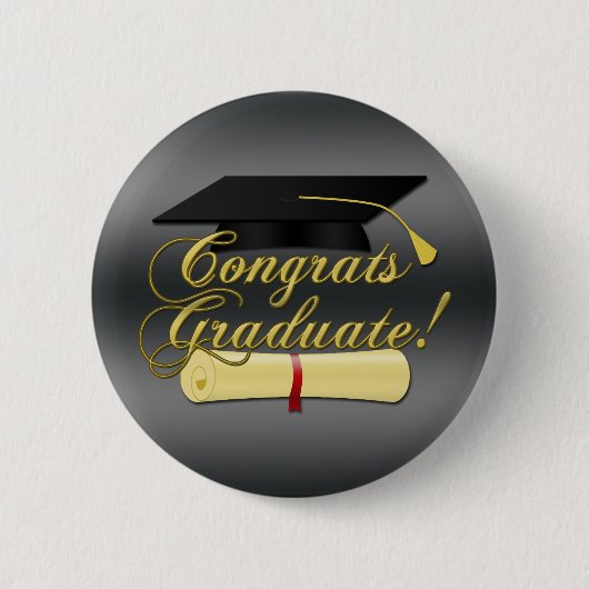 Gefeliciteerd Afstuderen Diploma en pet | Grijs Ronde Button 5,7 Cm (Voorkant)
