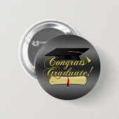 Gefeliciteerd Afstuderen Diploma en pet | Grijs Ronde Button 5,7 Cm (Voorkant /achterkant)
