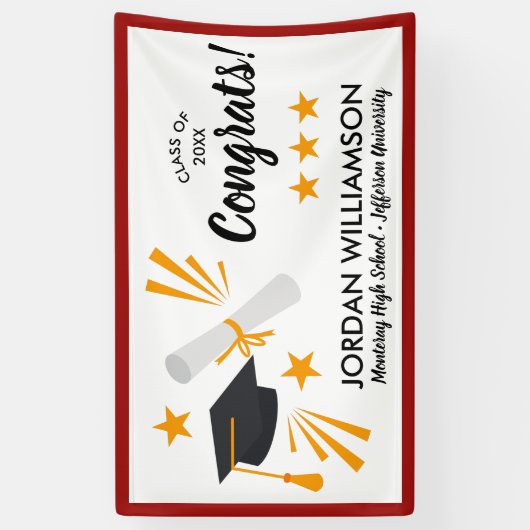 Gefeliciteerd Afstuderen Diploma Pet Rode Graduati Spandoek (Verticaal)