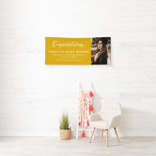 Gefeliciteerd afstuderen eenvoudig geel afstuderen spandoek (Insitu)