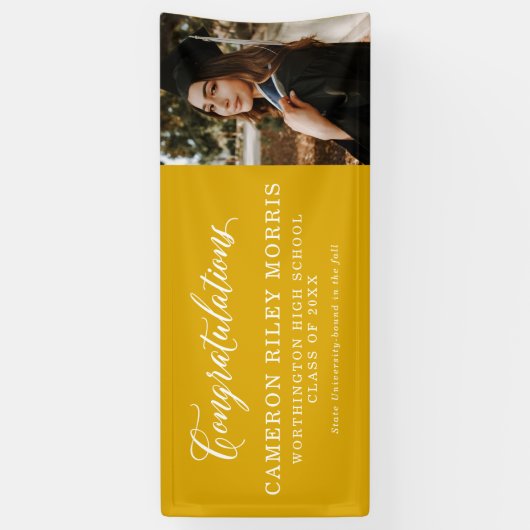 Gefeliciteerd afstuderen eenvoudig geel afstuderen spandoek (Verticaal)