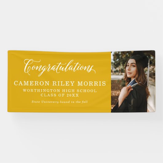 Gefeliciteerd afstuderen eenvoudig geel afstuderen spandoek (Horizontaal)