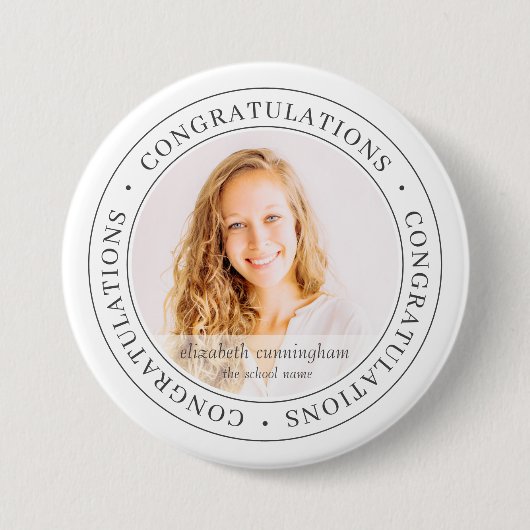 Gefeliciteerd Afstuderen eenvoudige moderne foto Ronde Button 7,6 Cm (Voorkant)