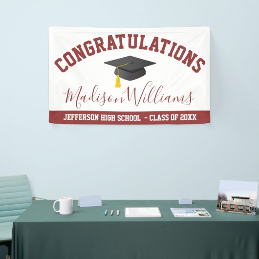 Gefeliciteerd Afstuderen Elegant Script Custom Spandoek (Beurs)