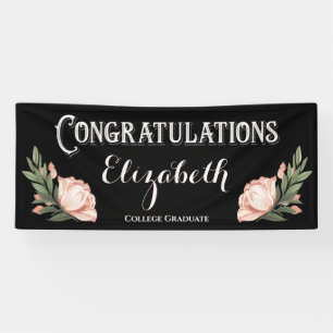 Gefeliciteerd Afstuderen Flowers Black Pink Spandoek
