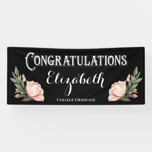 Gefeliciteerd Afstuderen Flowers Black Pink Spandoek (Horizontaal)