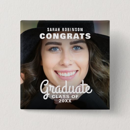 Gefeliciteerd Afstuderen | Foto Afstuderen Vierkante Button 5,1 Cm (Voorkant)