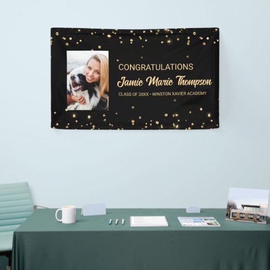 Gefeliciteerd afstuderen Foto gouden confetti Spandoek (Beurs)