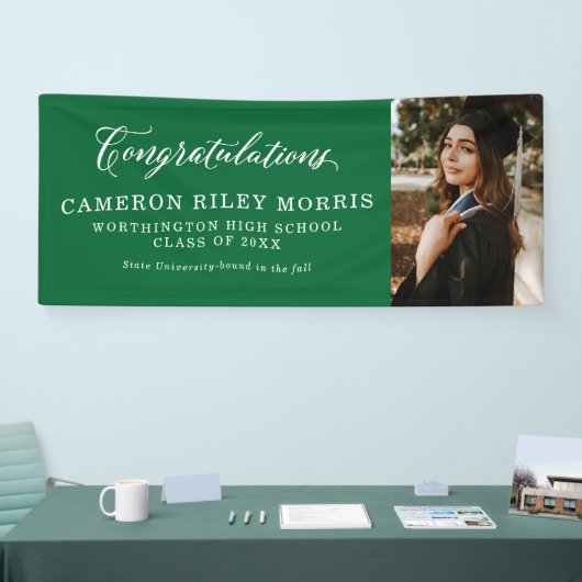 Gefeliciteerd afstuderen foto groen afstuderen spandoek (Beurs)