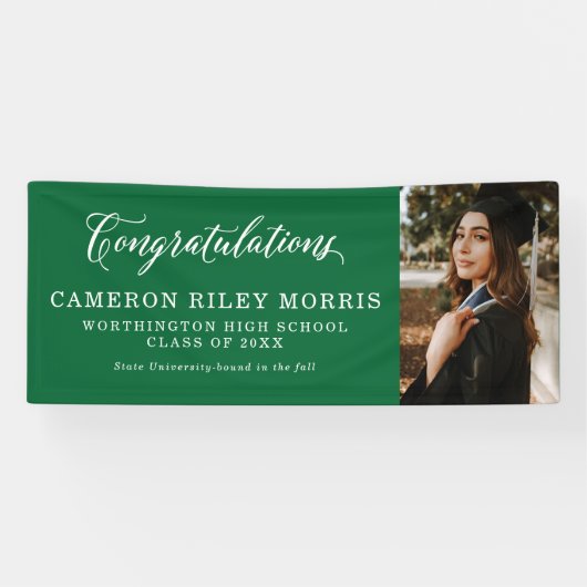 Gefeliciteerd afstuderen foto groen afstuderen spandoek (Horizontaal)