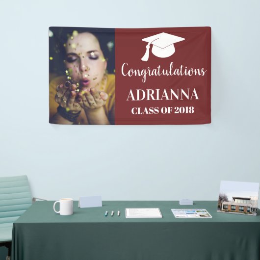 Gefeliciteerd Afstuderen Foto Maroon Spandoek (Beurs)