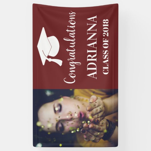 Gefeliciteerd Afstuderen Foto Maroon Spandoek (Verticaal)