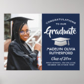 Gefeliciteerd Afstuderen Foto Navy Blauw Wit Afstu Poster (Voorkant)