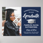 Gefeliciteerd Afstuderen Foto Navy Blauw Wit Afstu Poster (Voorkant)