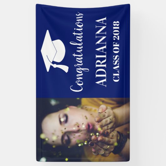 Gefeliciteerd Afstuderen Foto Navy Blue Spandoek (Verticaal)