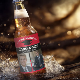 Gefeliciteerd Afstuderen - Foto rood zwart Afstude Bier Etiket