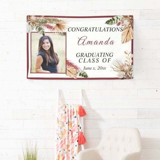 Gefeliciteerd Afstuderen Foto Tropisch Bohemiaans Spandoek (Insitu)