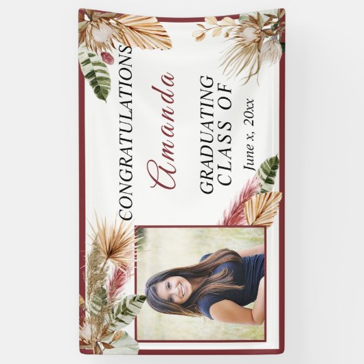 Gefeliciteerd Afstuderen Foto Tropisch Bohemiaans Spandoek (Verticaal)