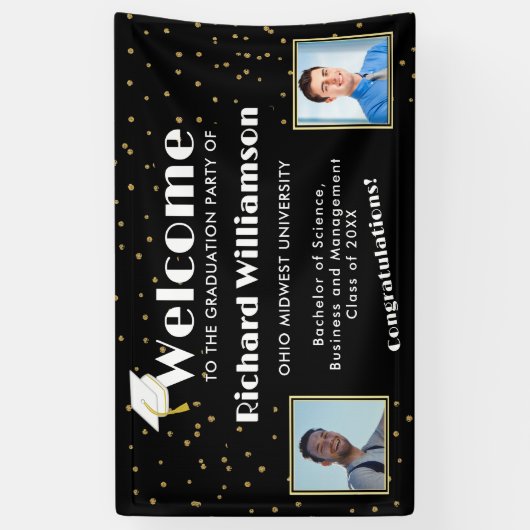 Gefeliciteerd Afstuderen Foto zwart-wit Spandoek (Verticaal)