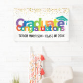Gefeliciteerd Afstuderen Fun Colorful Gold Glitter Spandoek (Insitu)