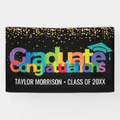 Gefeliciteerd Afstuderen Fun Colorful Gold Glitter Spandoek (Horizontaal)