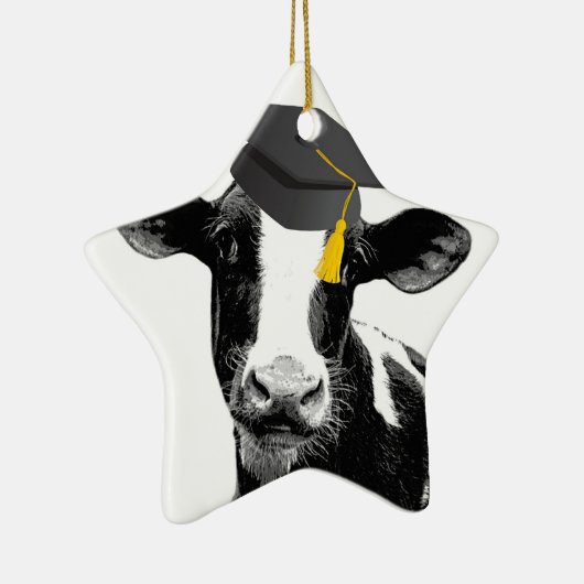 Gefeliciteerd Afstuderen Funny Cow in Pet Keramisch Ornament (Rechts)